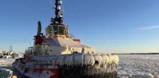 The damen ice-class tug Victoria, the first vessel in its new Azimuth Stern Drive (ASD) Tug 3413 ICE design. Engineered for consistent operations in ice-covered waters, Victoria is equipped with two Steerprop SP 60 Contra-Rotating Propellers (CRP) ECO propulsors,