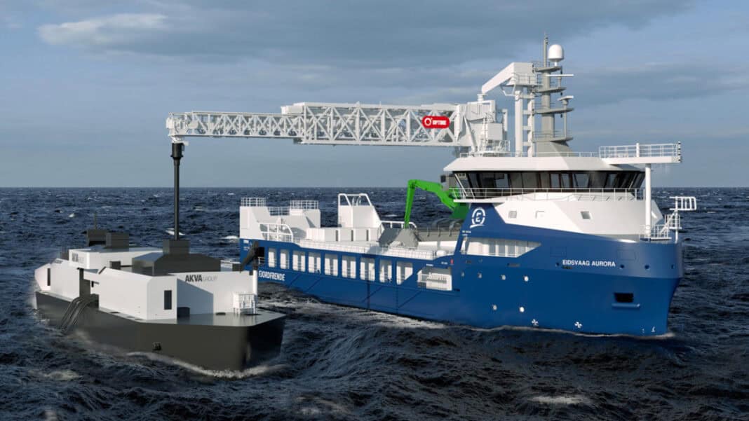 Uptime International, in collaboration with Eidsvaag AS, a leading provider of aquafeed transport and services, have developed and launched the world’s first active motion-compensated feed delivery system. This groundbreaking technology enables precise, secure delivery of fish feed directly from vessel to offshore fish farms in significantly more challenging weather conditions than previously possible.