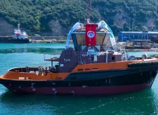 Turkey’s leading shipbuilder and tug operator, MED MARINE, proudly announces the successful launch of the MED-A2800SD tug on August 23. This milestone marks the third vessel in the six-unit RAmparts 2800 series ASD (Azimuth Stern Drive) fleet being constructed for Tunisia’s esteemed port authority, OMMP (Office de la Marine Marchande et des Ports).