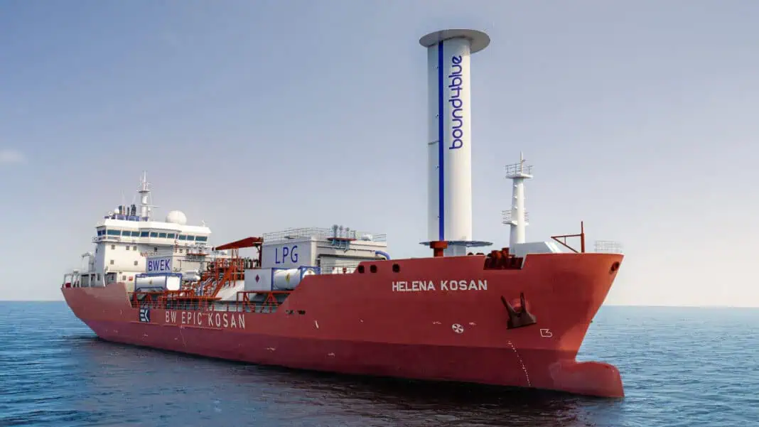 In a landmark agreement, BW Epic Kosan (BWEK), a world leader in LPG, petrochemicals, and specialty gas transportation, has signed a contract with Spanish wind propulsion pioneer bound4blue for the installation of a 24-meter tall eSAIL® suction sail on the 2007-built LPG carrier Helena Kosan.