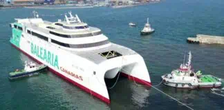 The Mercedes Pinto, the third in a series of 123-metre dual-fuel Ro-Pax fast ferries designed by Incat Crowther for Spanish operator Baleària, has been successfully launched by shipbuilder Astilleros Armon.
