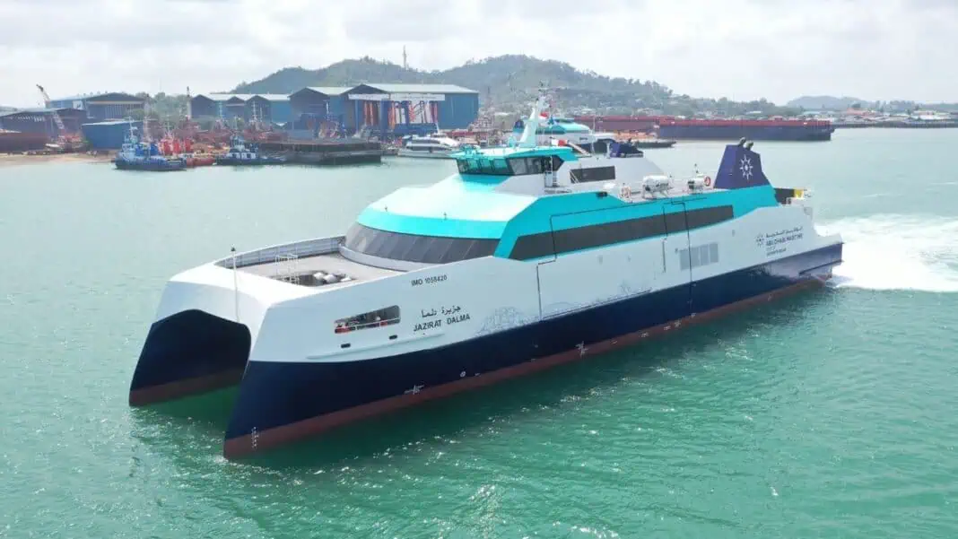 Jazirat Dalma and Al Dhannah High Speed Ferries Enter Service in Abu Dhabi Two new aluminium high-speed Ro-Pax ferries, designed by global digital shipbuilder Incat Crowther for the Integrated Transport Centre (ITC) — an affiliate of the Department of Municipalities and Transport in Abu Dhabi — have successfully completed sea trials and are now in operation on the 42-kilometre route between Dalma Island and Jebel Dhannah on the UAE mainland.