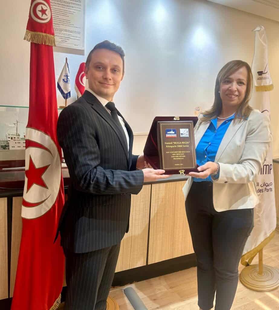 MED MARINE, Turkey’s leading shipbuilder and tug operator, proudly announces the successful delivery of BULLA REGIA, the first vessel in a series of six state-of-the-art RAmparts 2800 ASD tugs being built for Tunisia’s prominent port authority, Office de la Marine Marchande et des Ports (OMMP).