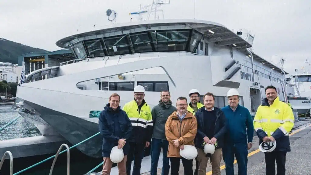 MAURIC is pleased to announce the launch of Bindy II, the first aluminium catamaran in a new fleet designed for Morlenn Express – Sogestran Group and currently under construction at ARMON Shipyards in Spain. Engineered for high efficiency, reliability and passenger comfort, these vessels will serve the Bay of Brest with a capacity of 400 passengers.