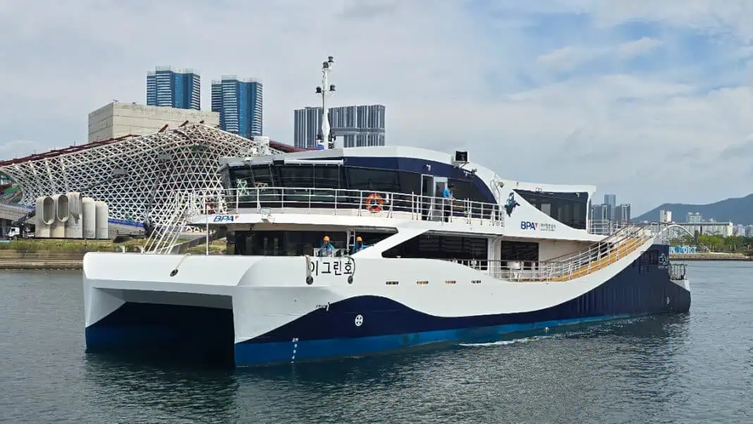 Here is a press-release–style version of the sentence, with a more formal tone and stronger impact: **Press Release Version:** Demonstrating a major milestone in South Korea’s maritime decarbonisation strategy, the Busan Port Authority (BPA) today announced the launch of the nation’s first state-owned, all-electric ferry, equipped with a fully integrated electric power and propulsion system supplied by ABB.