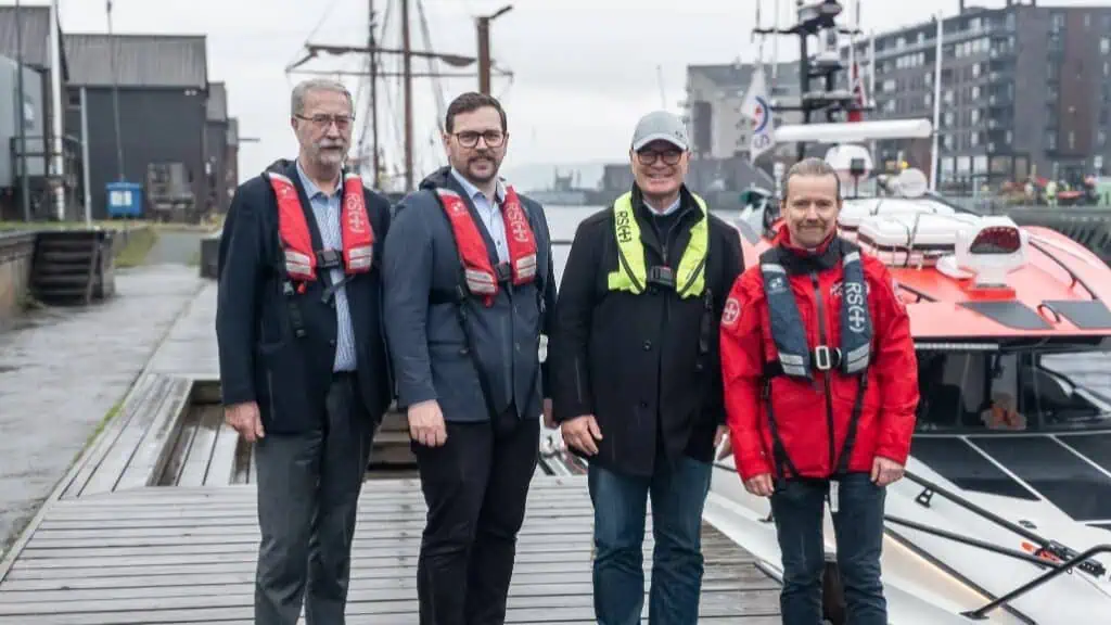 Tor Svanes, NAVTOR CEO, Tor Håkon Svanes, NavFleet Product manager, and Ståle Høylandskjær, NAVTOR Area Sales Manager is joined by Gorm Hillgaar, Maritime Director, Redningsselskapet (RS) during a visit to the headquarter of Redningsselskapet in Oslo.