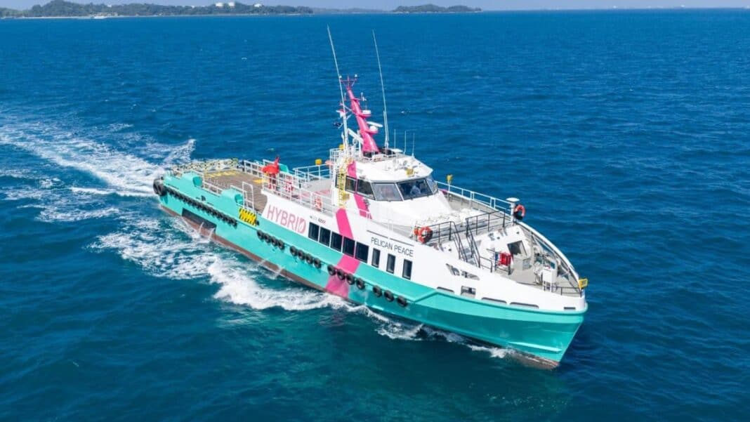 Penguin International has unveiled a full-hybrid fast crewboat, Pelican Peace, at Asia Pacific Maritime 2026. The vessel was unveiled at the Singapore Pavilion hosted by the Association of Singapore Marine & Offshore Energy Industries (ASMI). Christened Pelican Peace, the 42-metre FLEX-42MX HYBRID multi-role crewboat has been designed, constructed and will be operated by Penguin. The vessel represents a significant development in the application of hybrid propulsion technology within the offshore oil & gas sector.