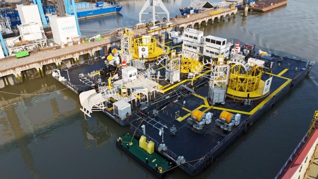 Jan De Nul, in collaboration with transmission system operator TenneT and ECE Offshore BV, has inaugurated three connected shallow-draft cable installation barges, collectively named Waadrinner, in Rotterdam.