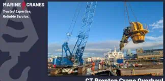 Marine Cranes Completes Overhaul 18-year-old HS.MARINE Crane Marine Cranes has announced the successful completion of a major overhaul of an HS.MARINE AKC 155 HE4 crane installed aboard Carmet Tug Company’s Damen Shoalbuster CT Prenton, with the vessel now back in operation following its scheduled drydock.