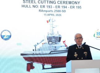 MED MARINE has officially commenced construction of three RAmparts 2500-SD tugboats for the Romanian Navy with a steel-cutting ceremony held at the company’s Ereğli Shipyard.