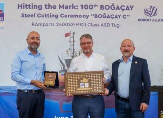 Sanmar has marked a major production milestone with the steel cutting of the 100th tugboat in its Boğaçay Series, based on the proven RAmparts 2400SX design developed by long-term partner Robert Allan Ltd.