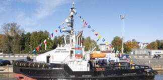 Finnish towage and salvage specialist Alfons Håkans has officially named its new harbour tug Poseidon at a ceremony in Turku, marking the latest addition to the company’s growing fleet. According to Alfons Håkans, Poseidon is the most powerful harbour tug ever built for Finland and the Baltic countries, combining high power with a high ice class designed to support operations in demanding Baltic conditions.