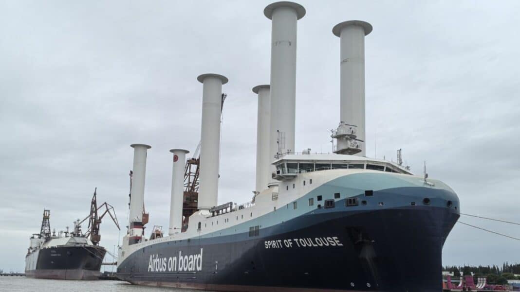 LD Armateurs (LDA) and Norsepower have completed the installation of six Norsepower Rotor Sails™ aboard Spirit of Toulouse, the lead vessel in a new fleet of three low-emission roll-on/roll-off (RoRo) ships being built to support Airbus transport operations.